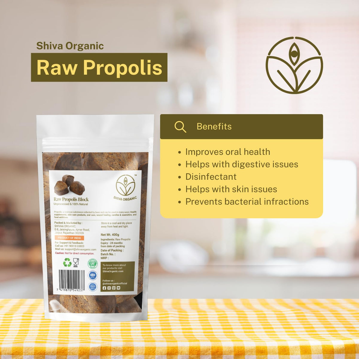 Shiva Organic Raw Propolis Block, Raw & Unprocessed Propolis Block (1000, Grams)