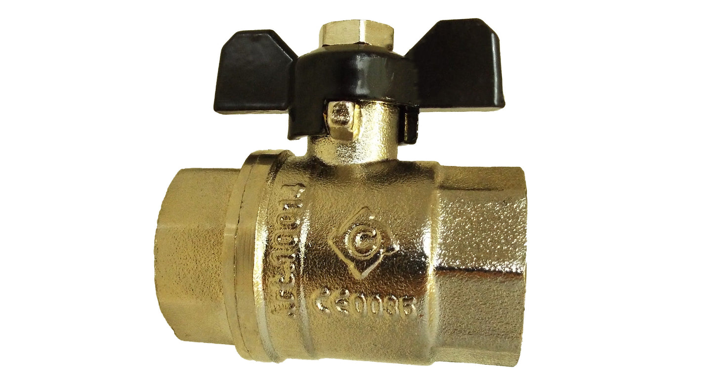 Brass Nickel-Plated Butterfly Valve 1in BSPF Water Connector Brass Water Fitting