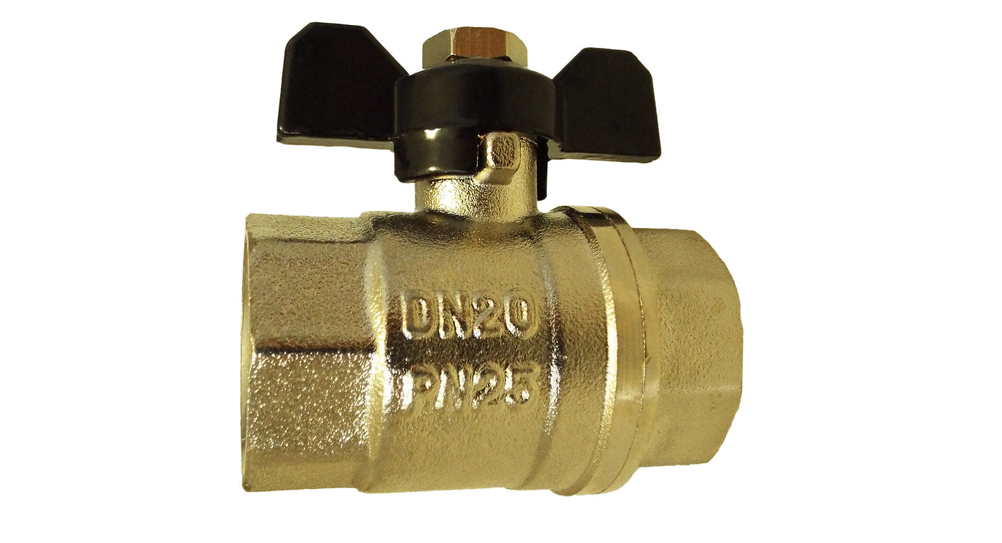 Brass Nickel-Plated Butterfly Valve 3/4in BSPF Hose Pipe Fitting Water Connector
