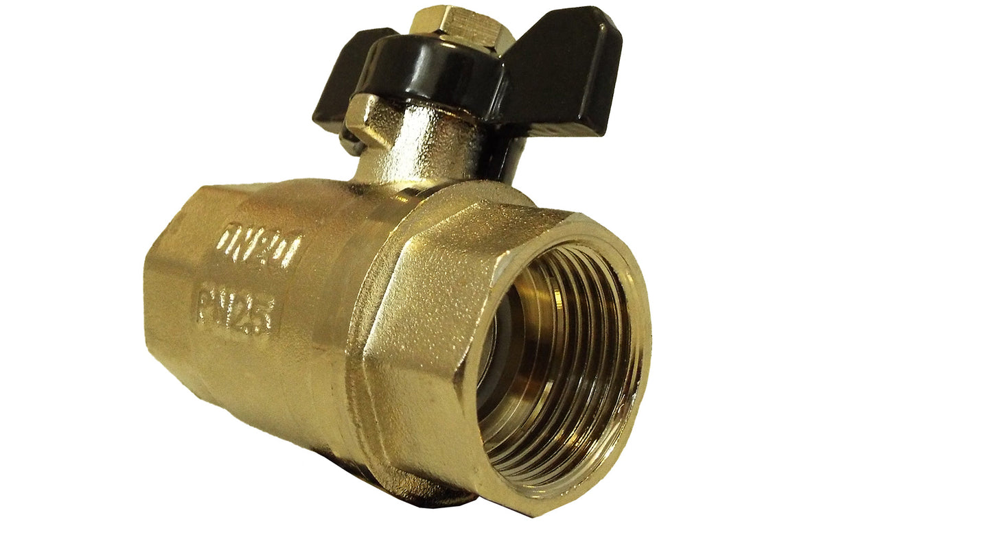 Brass Nickel-Plated Butterfly Valve 3/4in BSPF Hose Pipe Fitting Water Connector