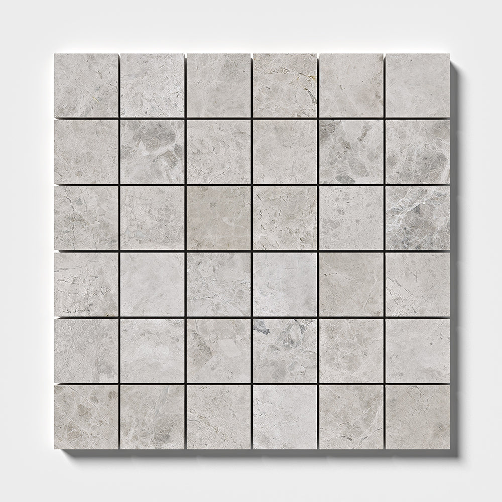Silver Shadow Honed Square Marble Mosaic Tiles 48x48mm