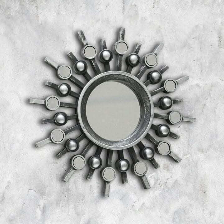 3 Piece Silver Sunburst Decorative Wall Mirrors Set 25cm