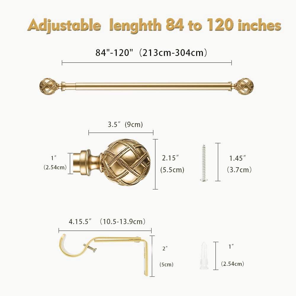 Curtain Rod Adjustable 84 To 120 Inch Gold Heavy Duty Window Pole 1in
