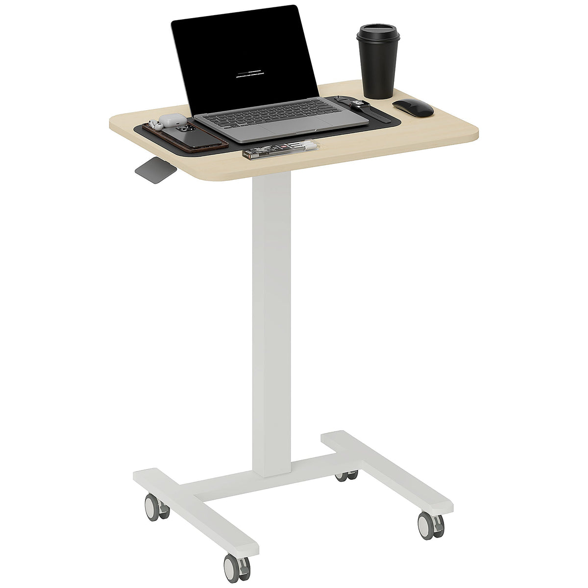 Vinsetto Standing Desk Sit Stand Desk with 4 Rolling Wheels, Natural