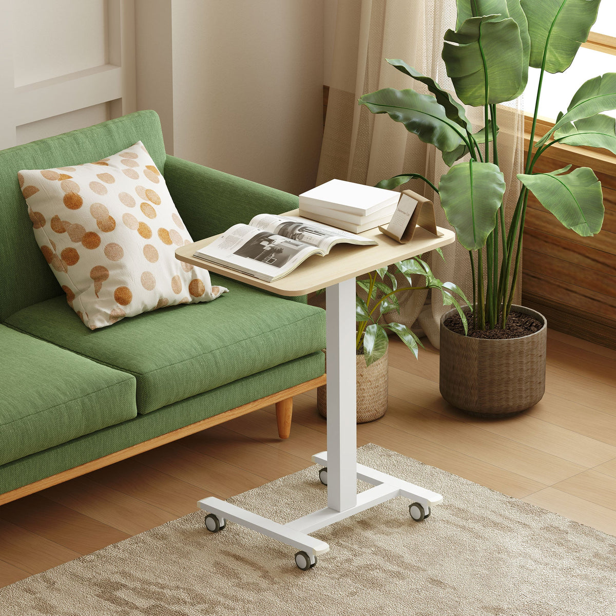 Vinsetto Standing Desk Sit Stand Desk with 4 Rolling Wheels, Natural