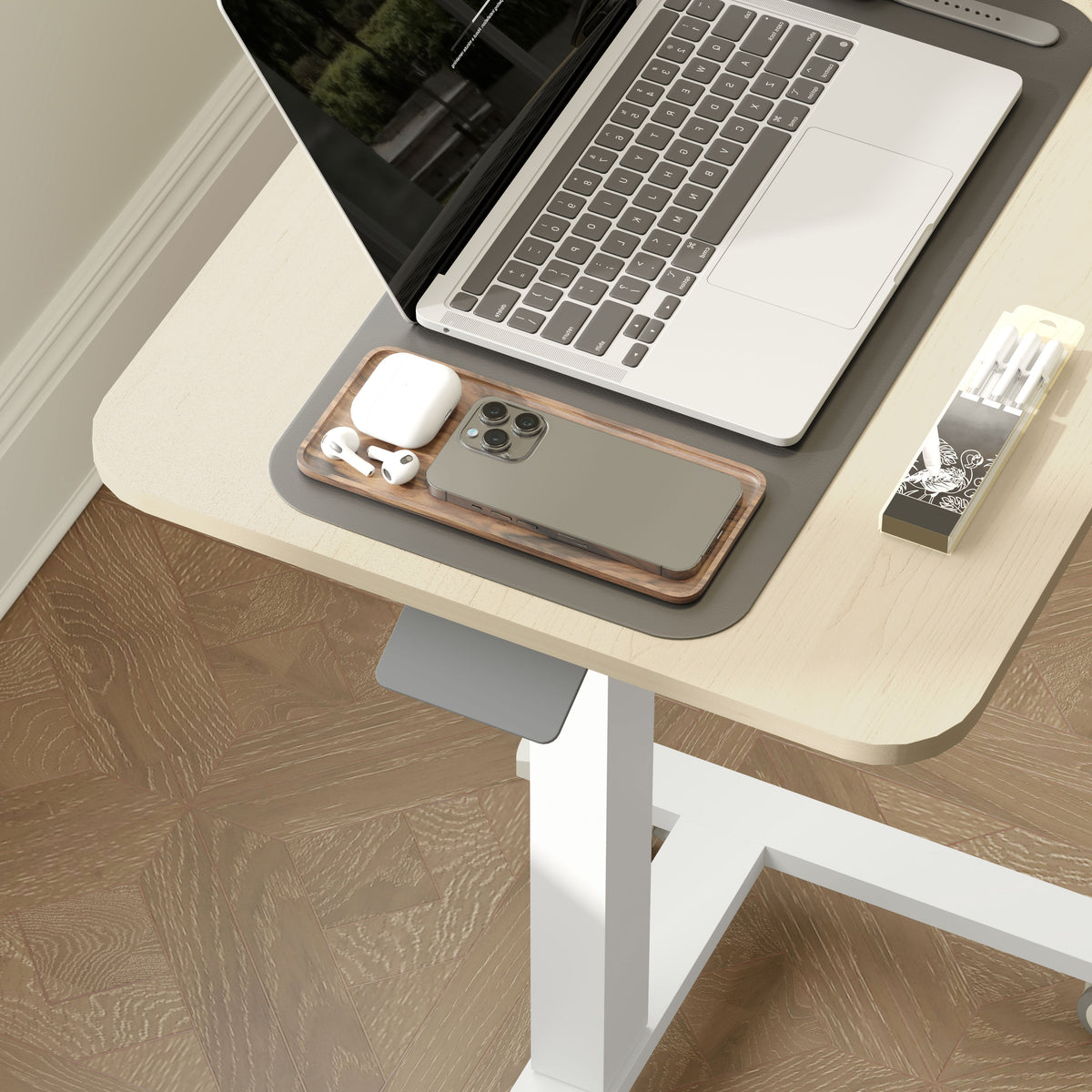 Vinsetto Standing Desk Sit Stand Desk with 4 Rolling Wheels, Natural