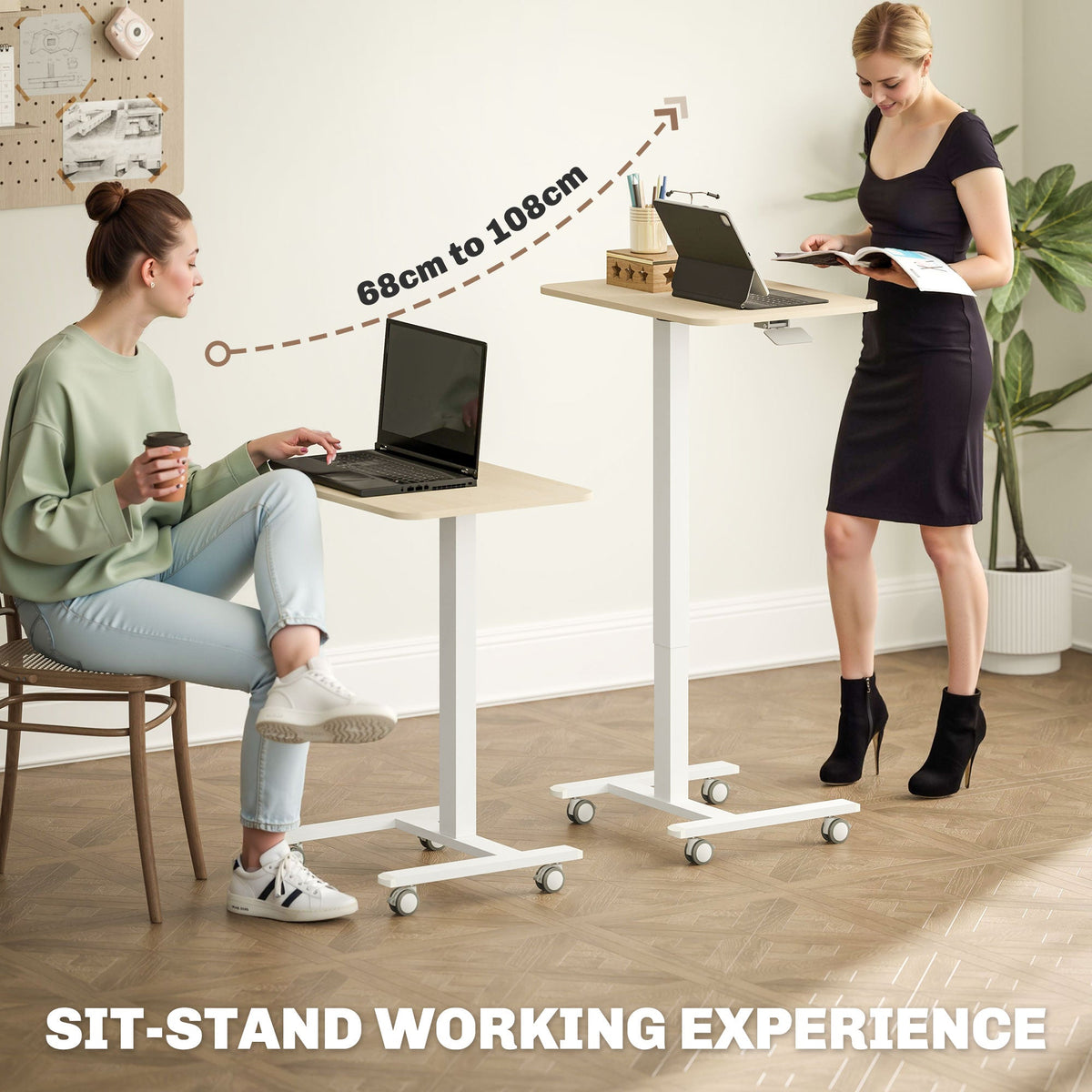 Vinsetto Standing Desk Sit Stand Desk with 4 Rolling Wheels, Natural