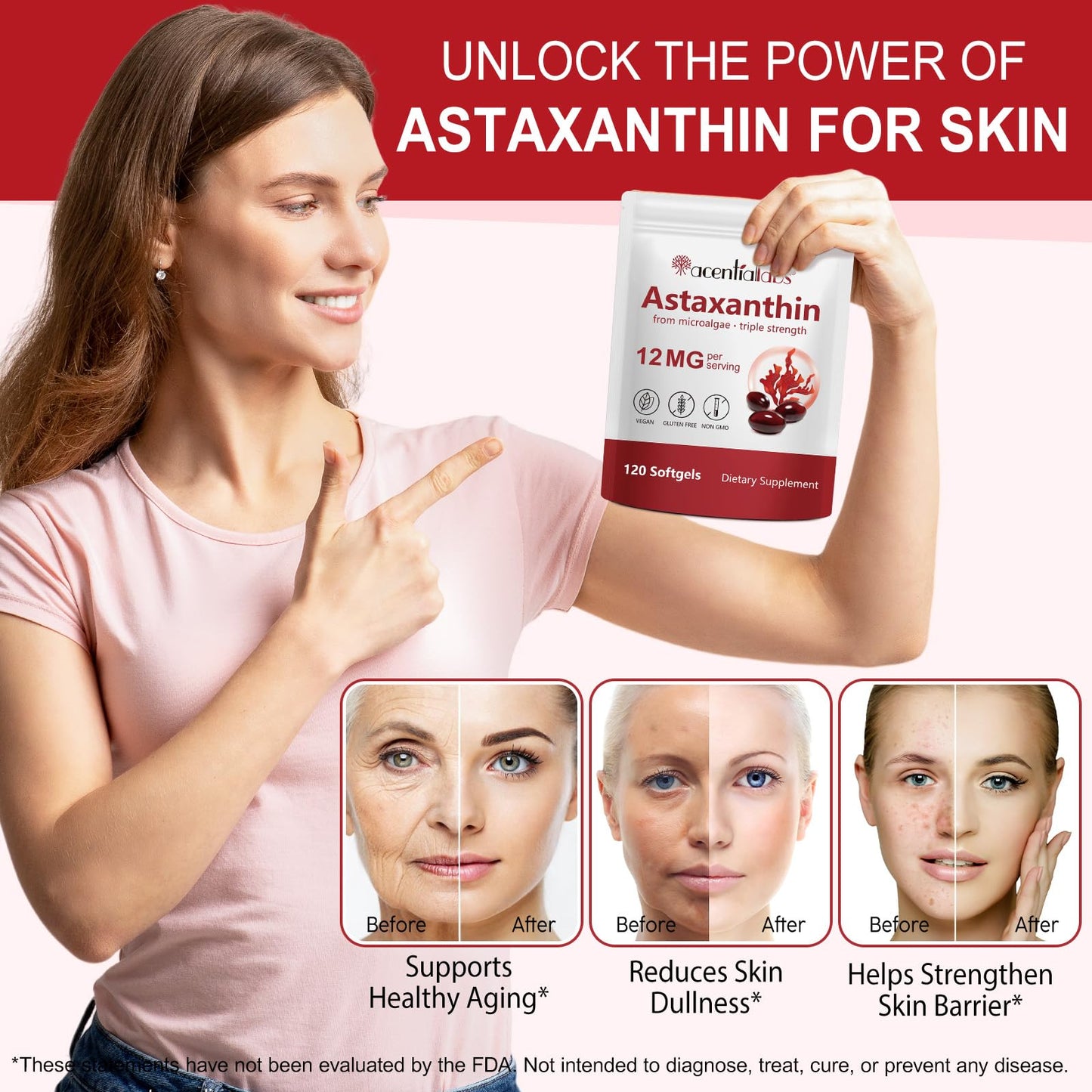 Astaxanthin 12mg 120 Softgels (4-Month) – Haematococcus Pluvialis, Non-GMO