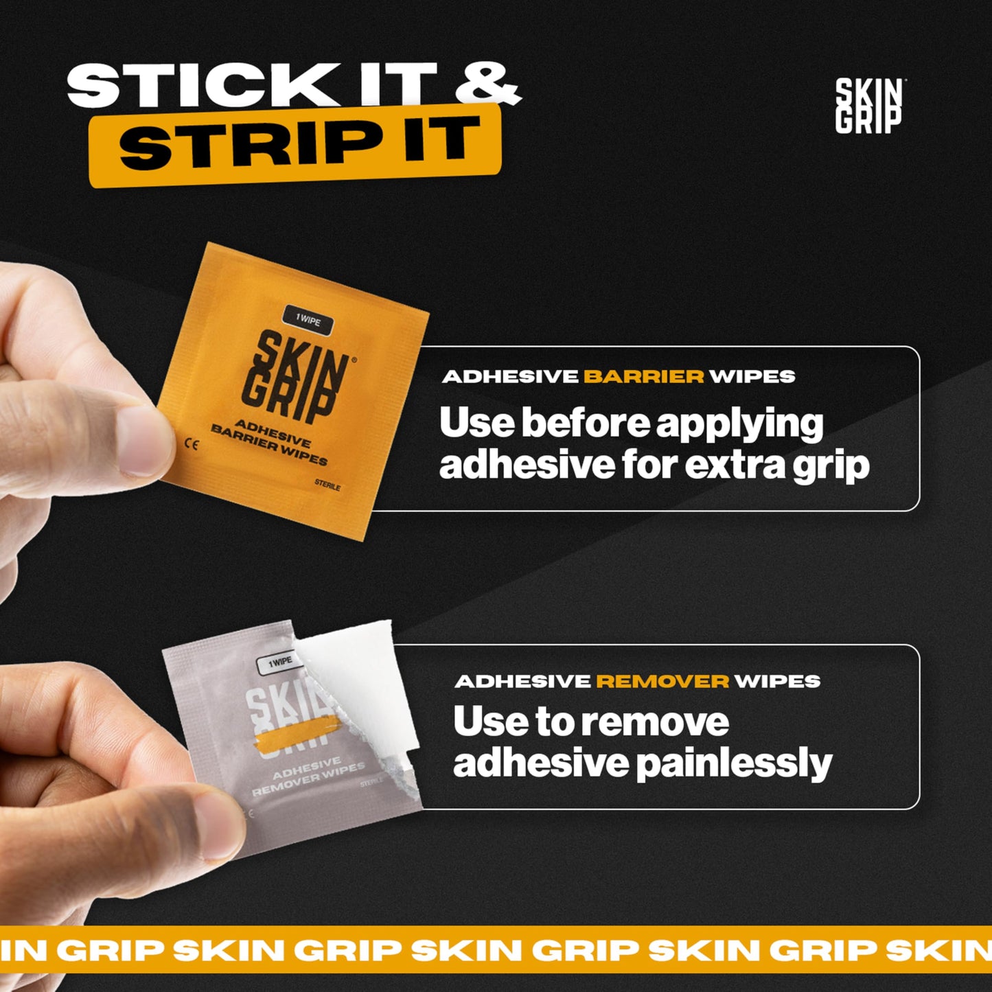 Skin Grip Adhesive Barrier Wipes – 50 Wipes for CGM, Ostomy & Wound Care