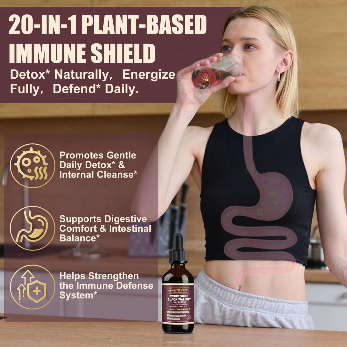 SKLIA 20-in-1 Liposomal Wormwood Cleanse Drops – Rapid Gut Cleanse & Digestive Support (2P)
