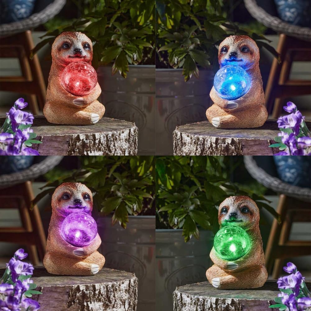 Solar Sloth Garden Ornament with Colour Changing LED Light 19cm