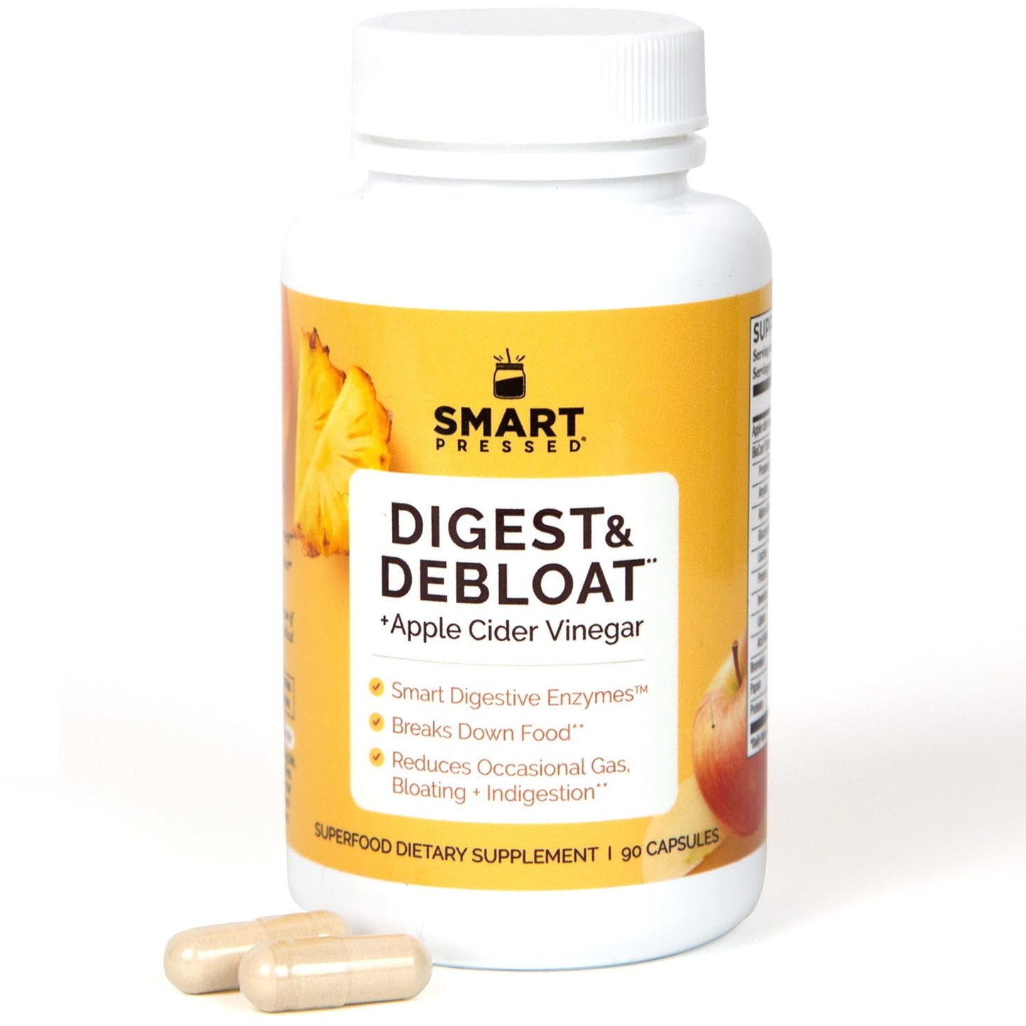 SMART Digestive Enzymes – Debloat & Fast-Acting Formula for Acid Reflux, Indigestion, Gas & Bloat | Apple Cider Vinegar, 90 Capsules, Made in USA