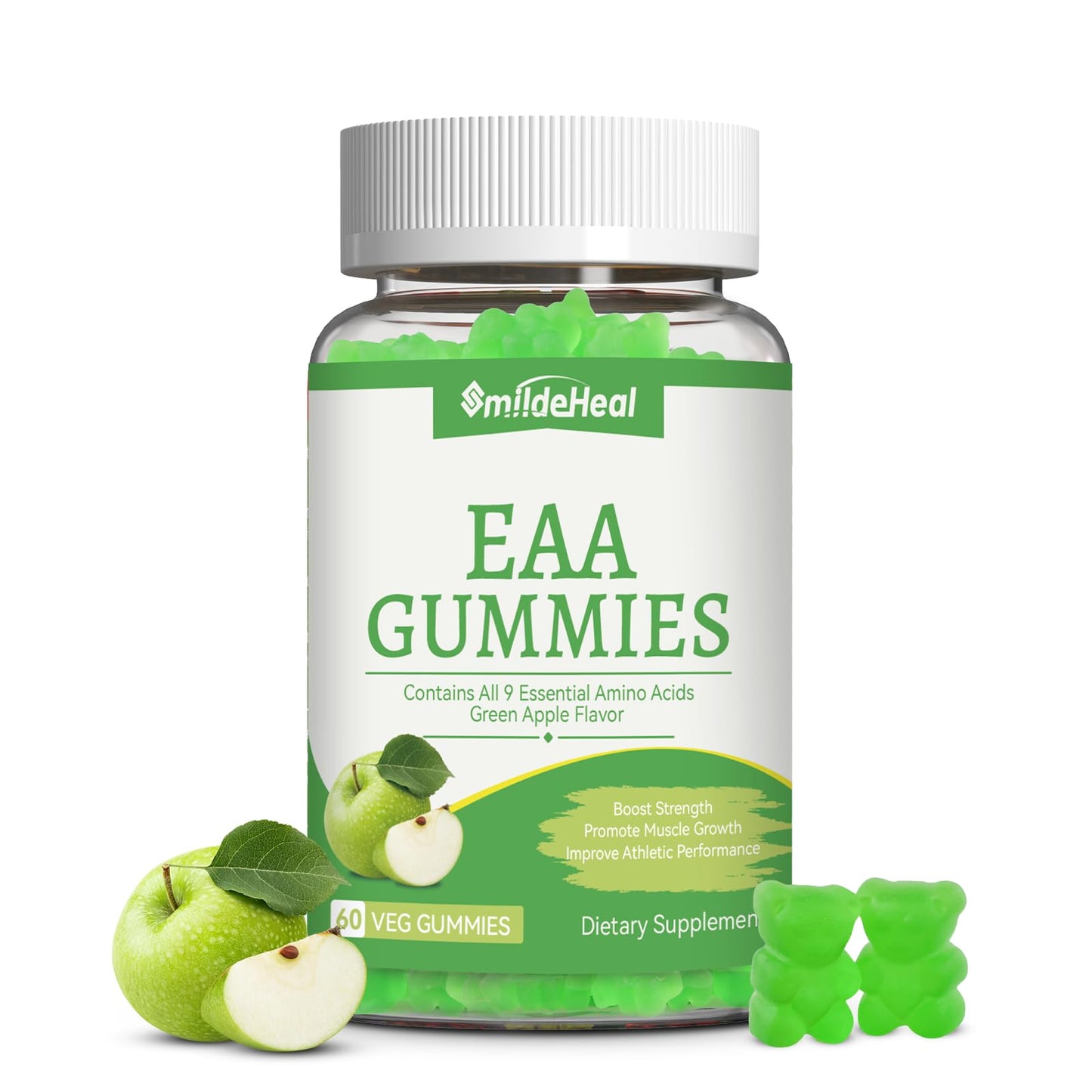 SmideHeal EAA Gummies – 5750 mg Essential Amino Acids (9 EAAs & BCAAs) – Apple Flavor, 60 Gummies