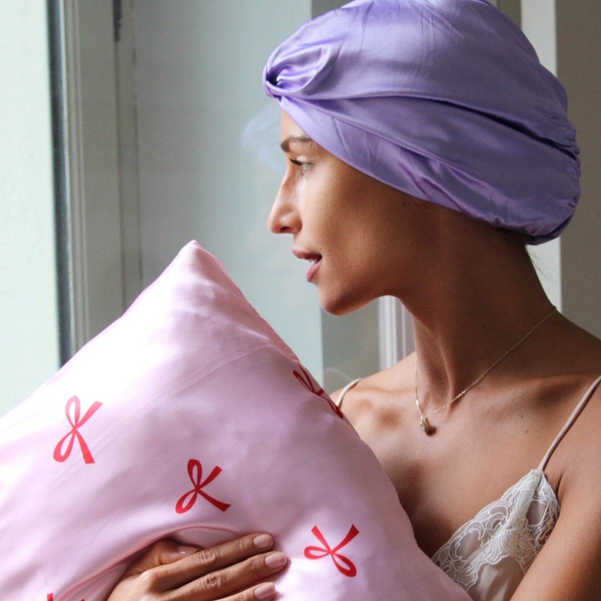 Soft Satin Pillowcase Set, Red Bows