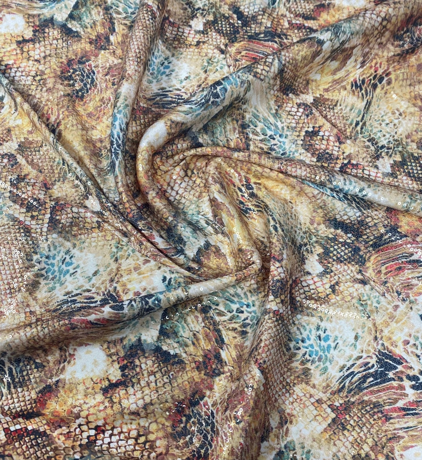 Brown Snake Sequin Fabric for Fashion Sewing