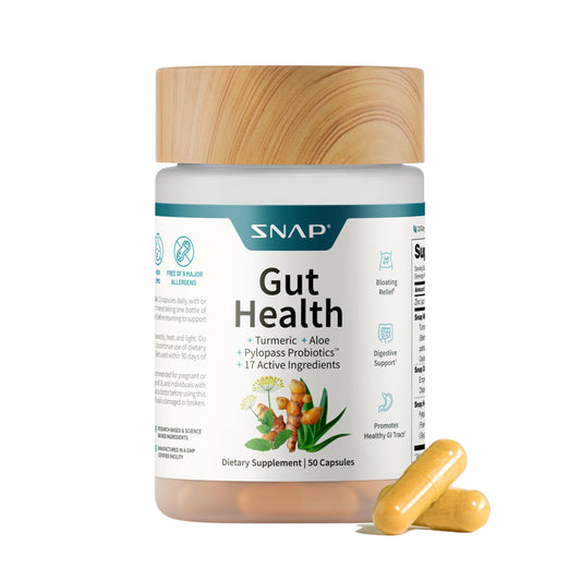 SNAP Gut Health Supplement — Turmeric, Aloe & Pylopass Probiotics | 50 Caps