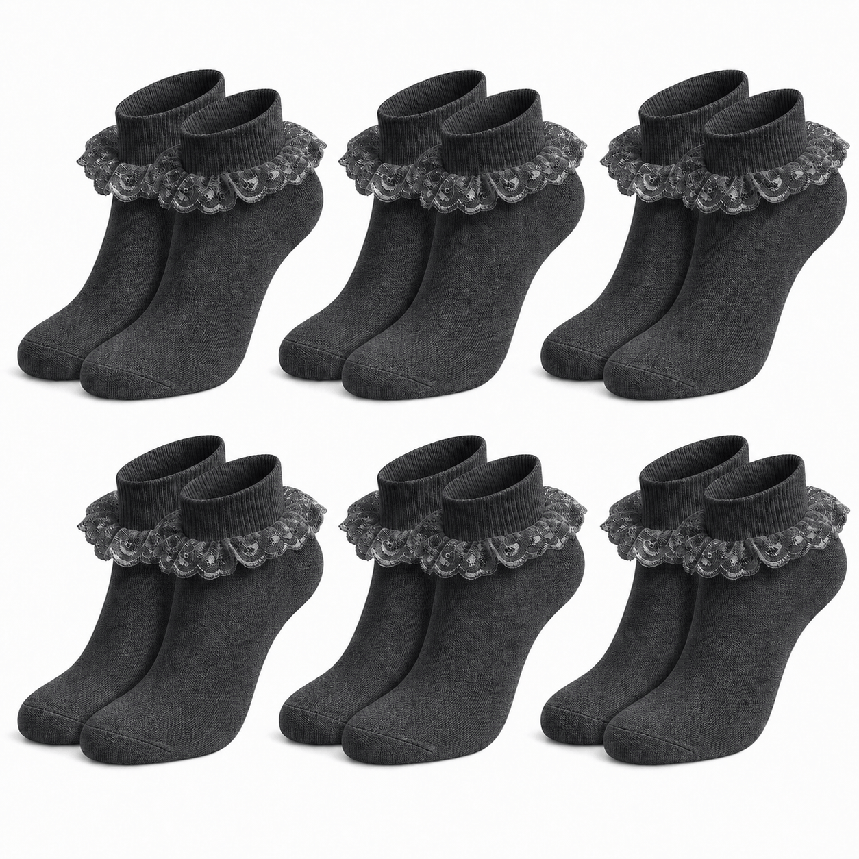 Sock Stack Girls Cotton Rich Frilly Ankle Socks 6 Pairs Durable Breathable Sculpted Heels