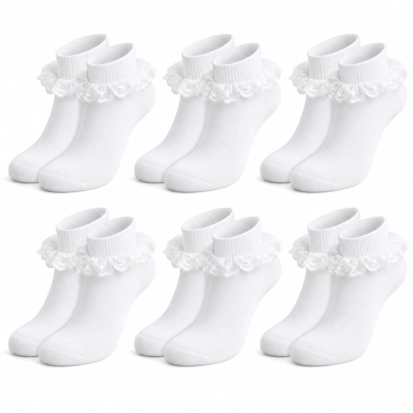 Sock Stack Girls Cotton Rich Frilly Ankle Socks 6 Pairs Durable Breathable Sculpted Heels