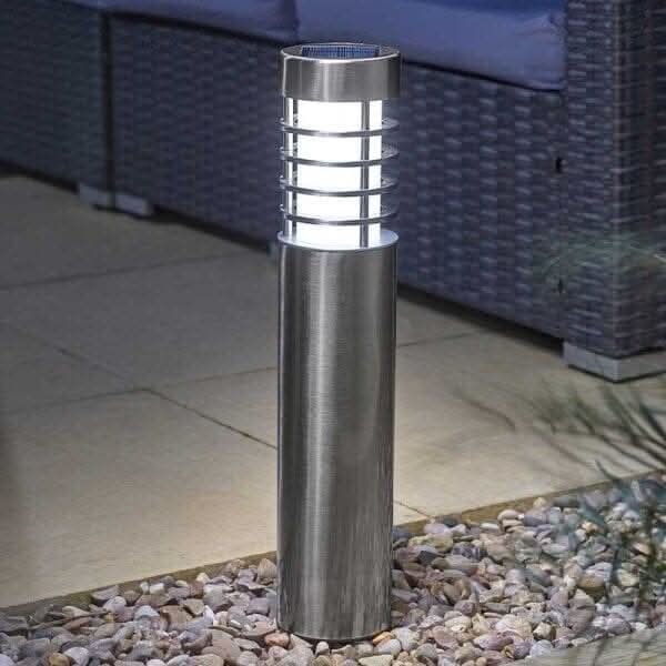 Solar Bollard Stake Light Stainless Steel Outdoor Lantern 60cm