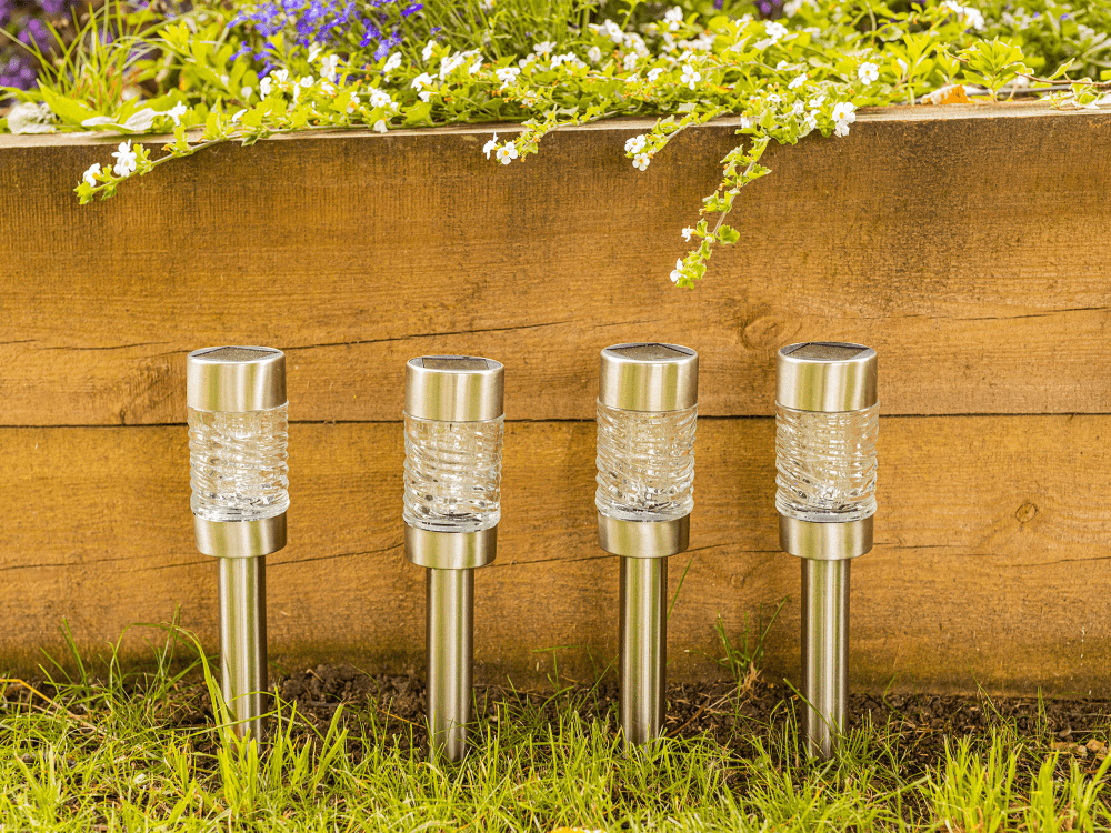 4 Pack Solar Garden Stake Lights with Removable Glass Lanterns