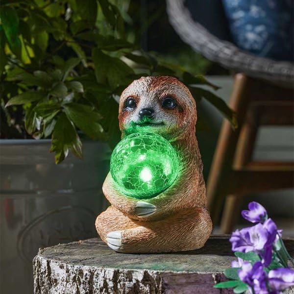 Solar Sloth Garden Ornament with Colour Changing LED Light 19cm