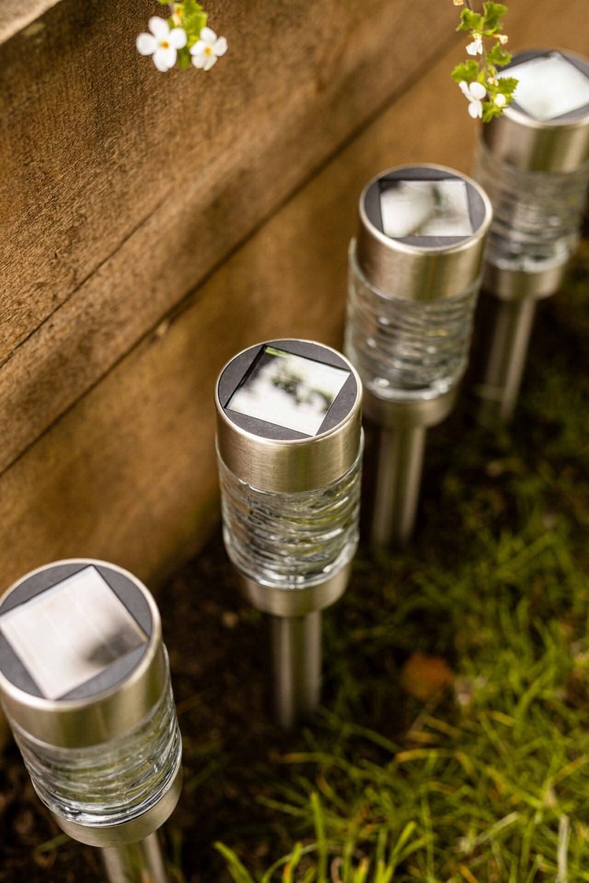4 Pack Solar Garden Stake Lights with Removable Glass Lanterns