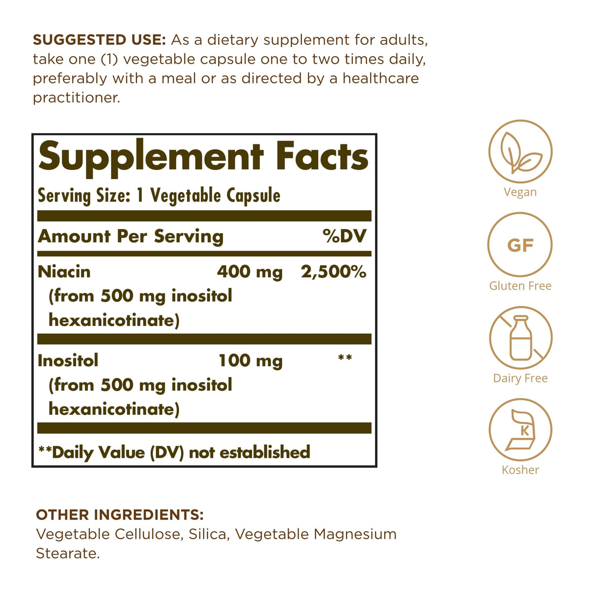Solgar No-Flush Niacin 500 mg - 100 Veg Capsules | Energy Metabolism