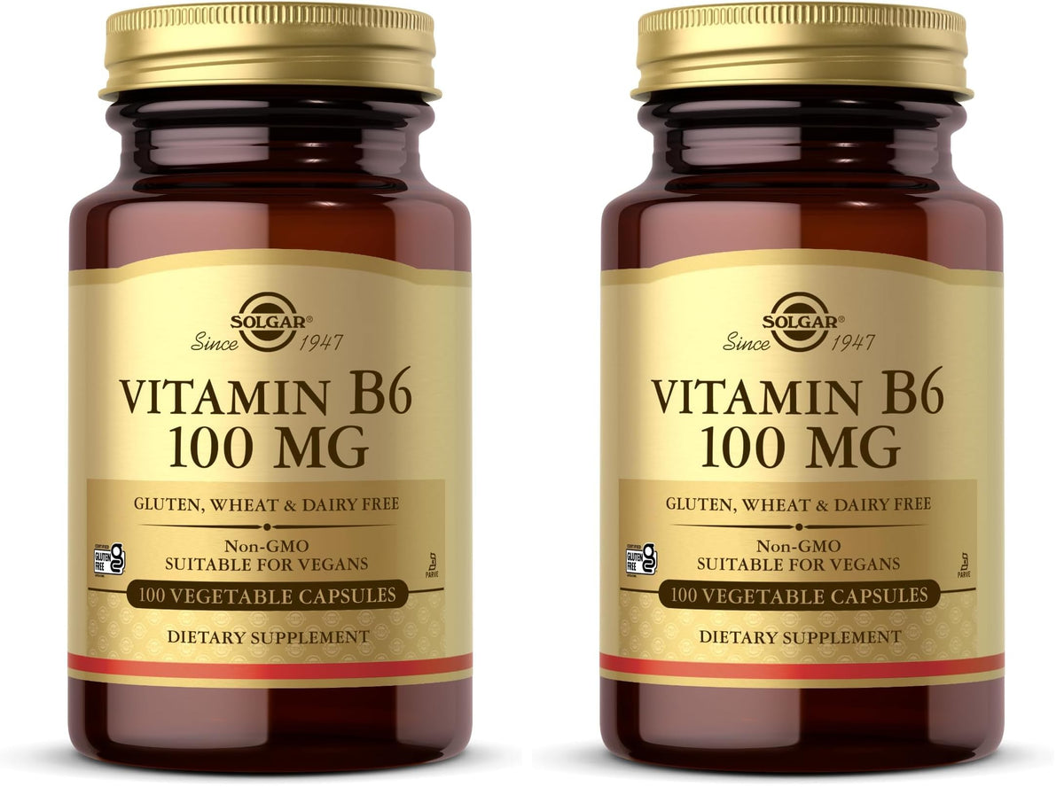 Solgar Vitamin B6 100 mg - 100 Vegetable Capsules - Non-GMO, Vegan, Gluten Free, Dairy Free, Kosher, Halal - 100 Servings (Pack of 2)