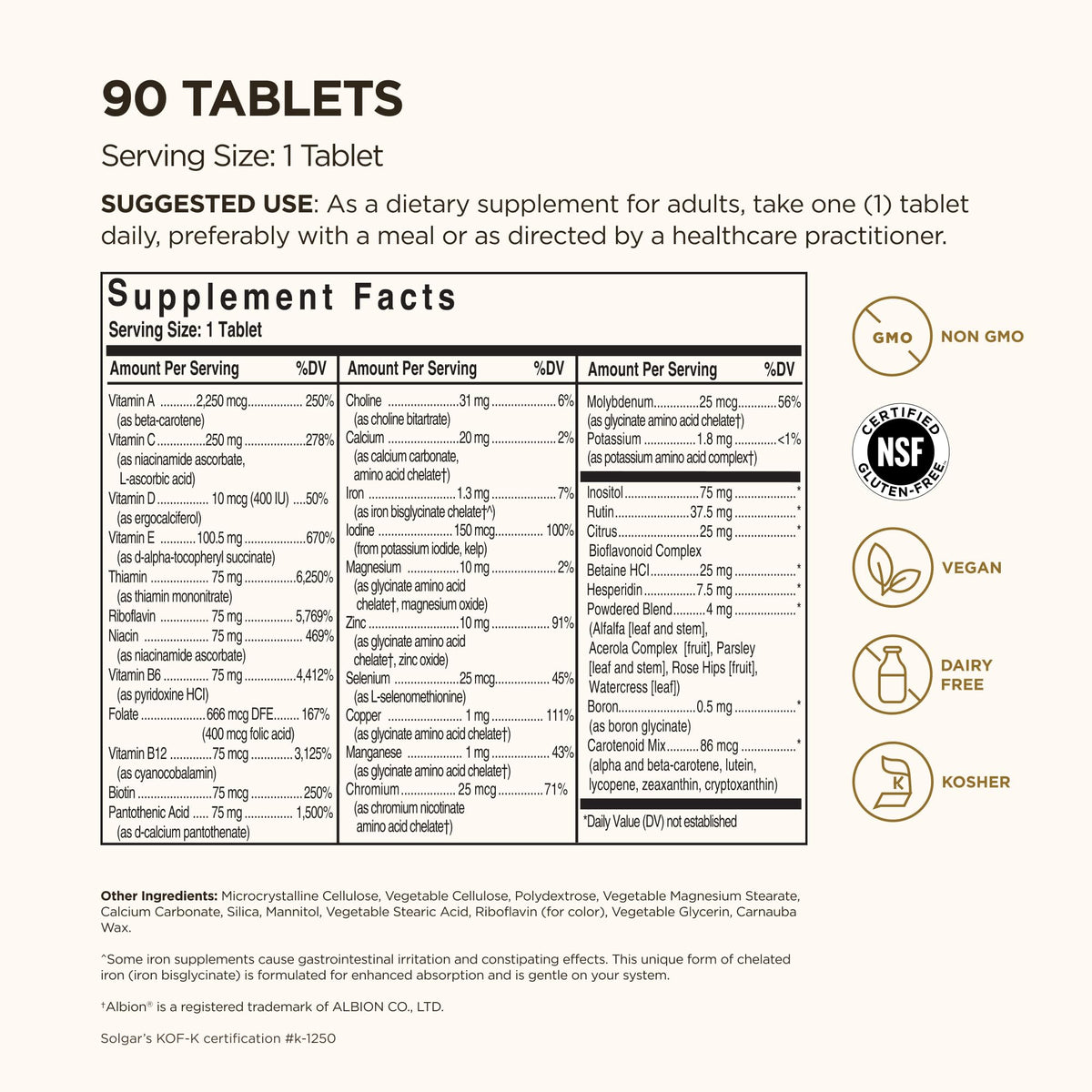 Solgar Formula VM-75, 90 Tablets – Multivitamin with Chelated Minerals | Vegan, Gluten Free, Dairy Free