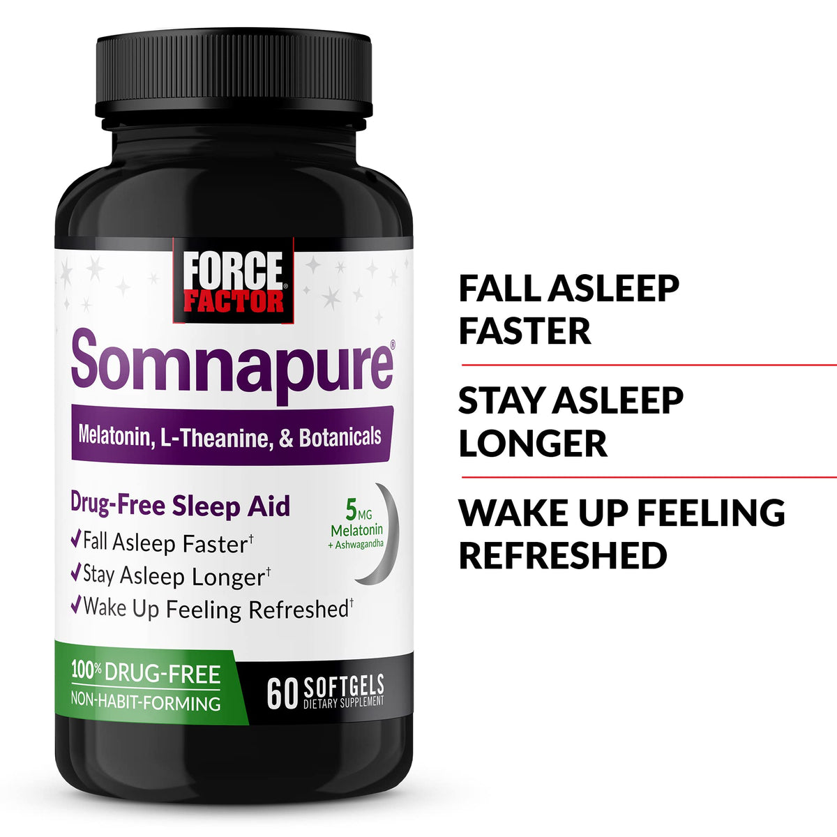 FORCE FACTOR Somnapure Softgels 2-Pack – Sleep Aid with Melatonin, Ashwagandha & Valerian Root (120 Softgels)