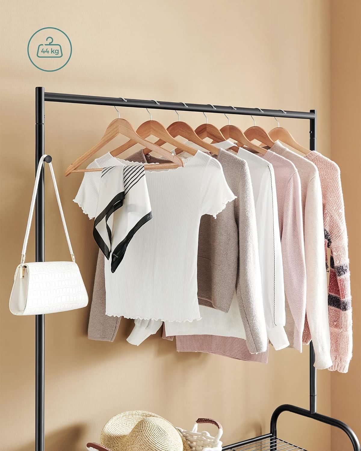 SONGMICS Clothes Rail, Coat Stand Rack Black with 2 Hooks