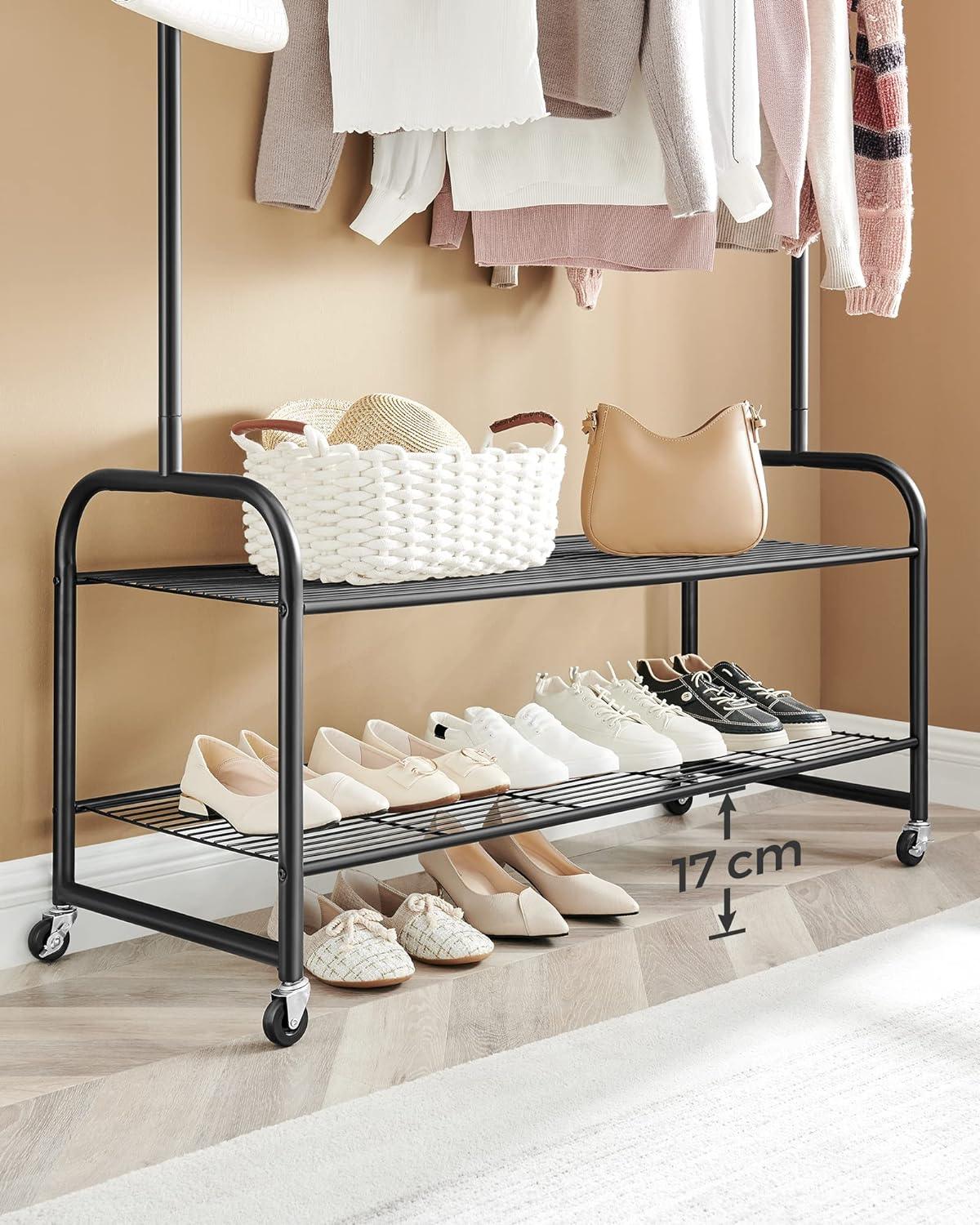 SONGMICS Clothes Rail, Coat Stand Rack Black with 2 Hooks