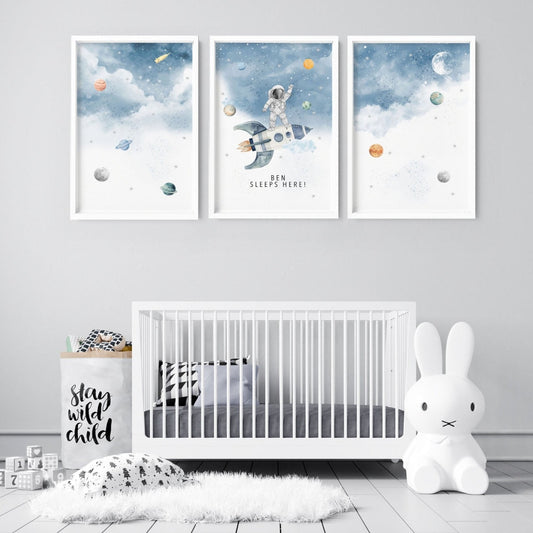Space Nursery | Set of 3 wall art prints