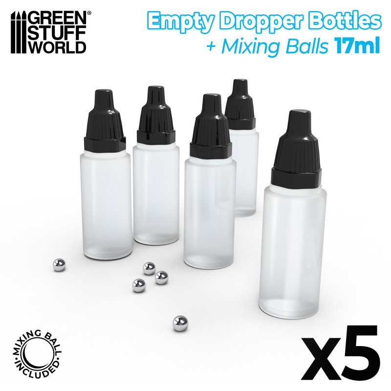 17ml Empty Paint Pots with Mixing Balls - 5pc | Green Stuff World