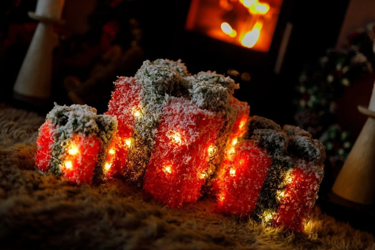 3pc Red and Green Frosted LED Christmas Gift Box Decorations