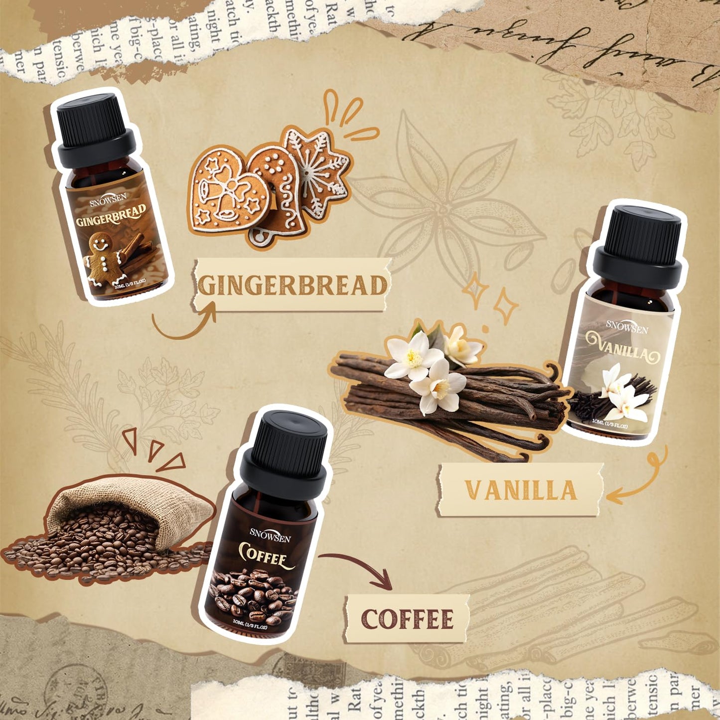Spice Essential Oils Diffuser Set – SNOWSEN Aromatherapy Gift (Apple Cinnamon, Pumpkin Pie, Gingerbread, Coffee, Vanilla, Harvest Spice)