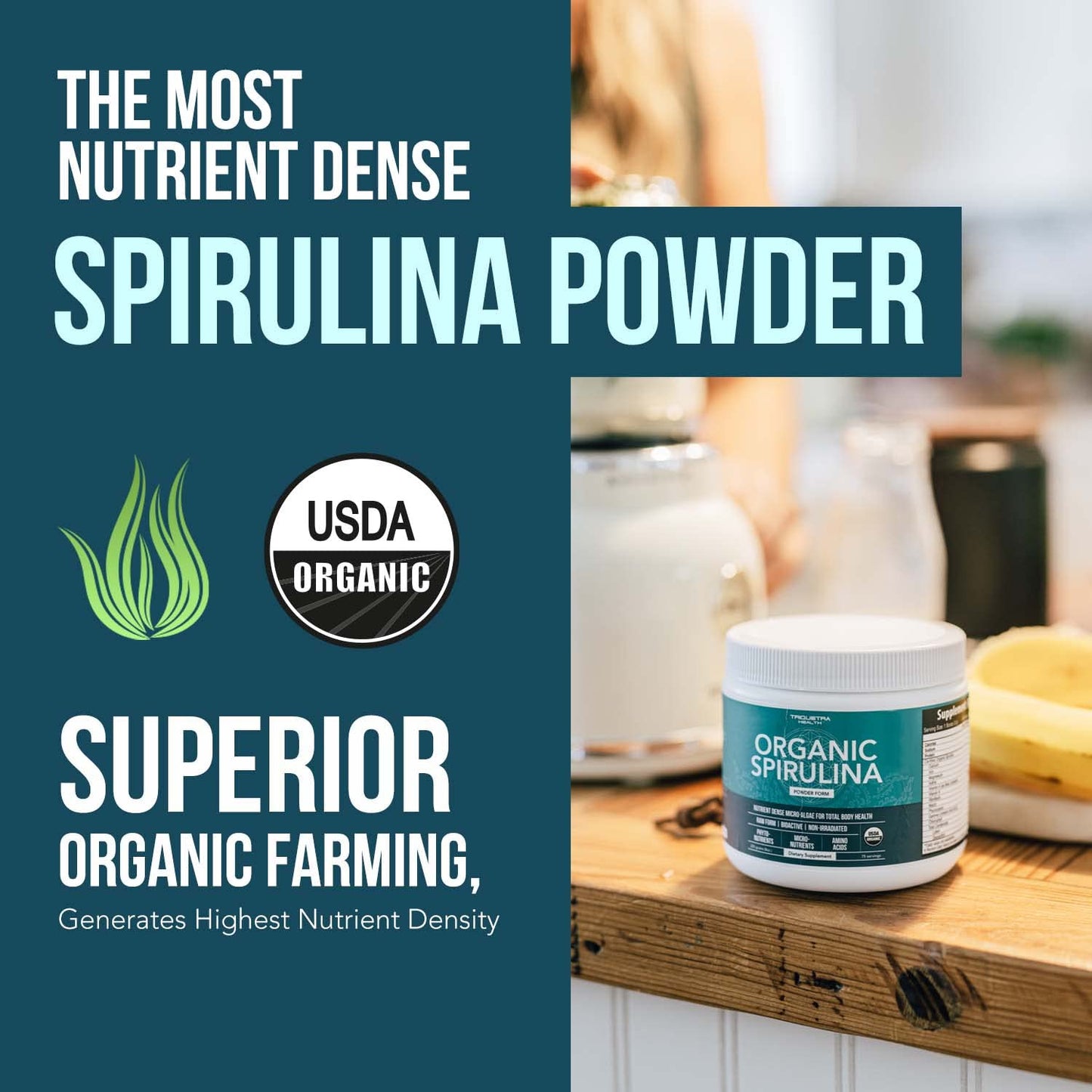 Organic Spirulina Powder – Parry Organic Spirulina | 8 oz, 75 Servings – Vegan, Non-Irradiated