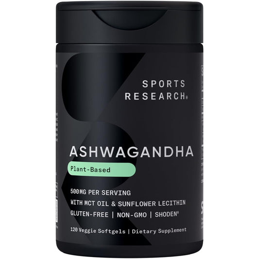 Sports Research Ashwagandha Softgels with Coconut MCT Oil – 120 Count – Shoden 35% Withanolides | Vegan & Gluten Free