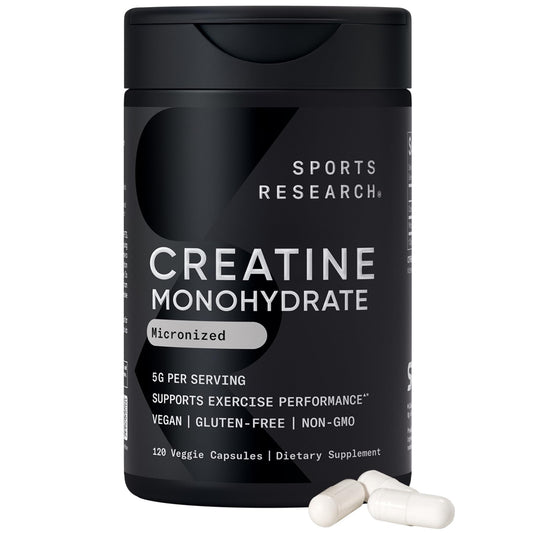 Sports Research Creatine Monohydrate Capsules - 5g per Serving, 30 Servings | Non-GMO, Vegan Certified