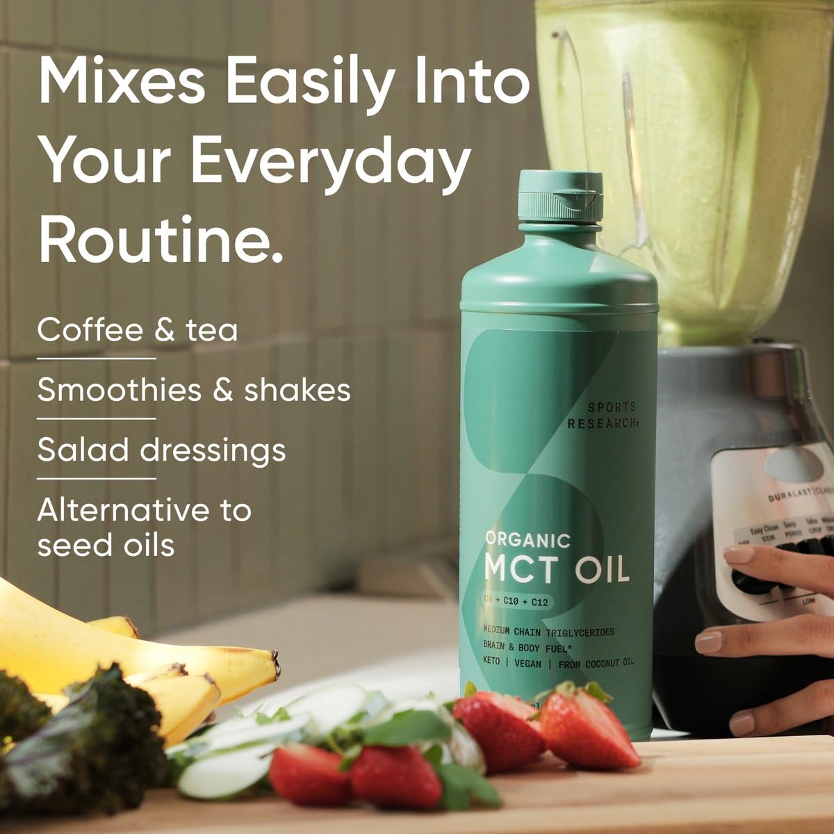 Sports Research Organic MCT Oil 32 oz – Keto, Vegan, C8/C10/C12 (Flavorless)