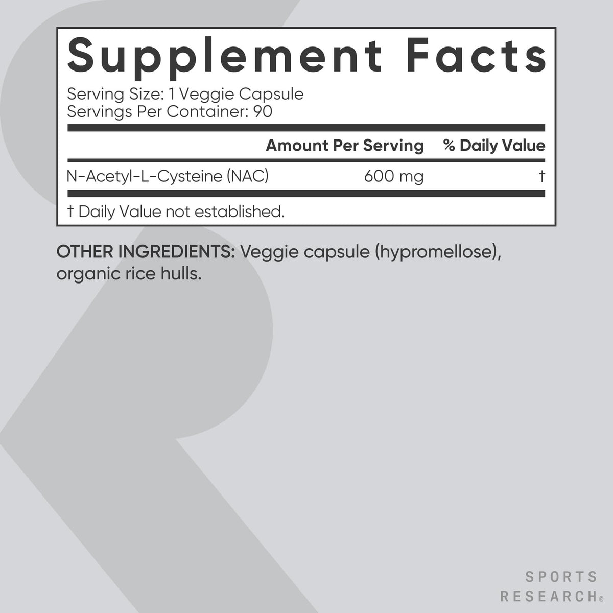 Sports Research N-Acetyl L-Cysteine (NAC) 600mg – 90 Veggie Capsules – Vegan, Non-GMO, Gluten Free | Lemon Aroma