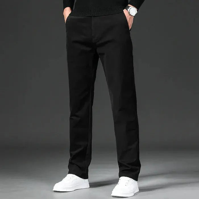 Spring Men's Casual Pants - Straight Fit Cotton Stretch Chino Trousers for Work and Business Wear - Khaki Fashion Regular