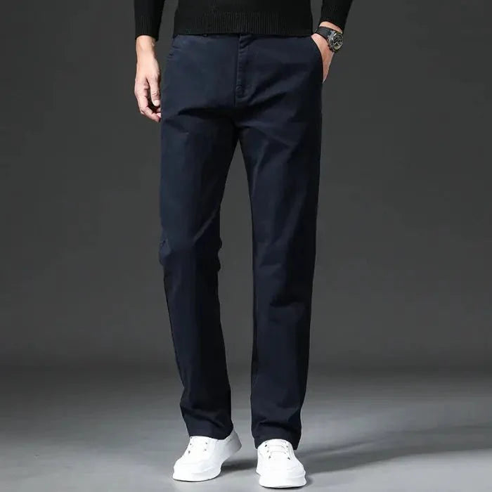 Spring Men's Casual Pants - Straight Fit Cotton Stretch Chino Trousers for Work and Business Wear - Khaki Fashion Regular