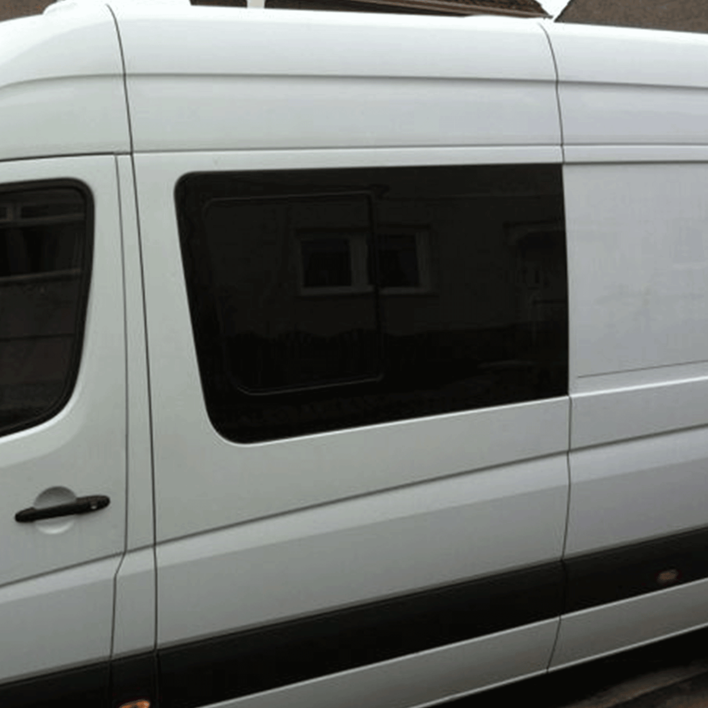 For VW Crafter New Shape Sliding Side Window – Limo Tinted Glass | 2018–2023 - Van-X