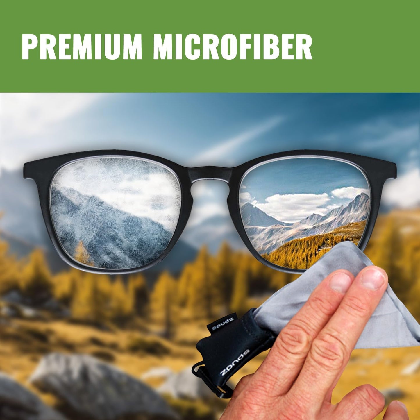 SPUDZ Ultra Microfiber Lens Cleaner – Closable Pouch, Clip-On, 6x6 in | Alpine Mountain Camo