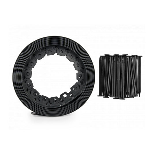Lawn Border Set, Easy Border 100mm Black 10m With Pegs for Weed Control Membrane