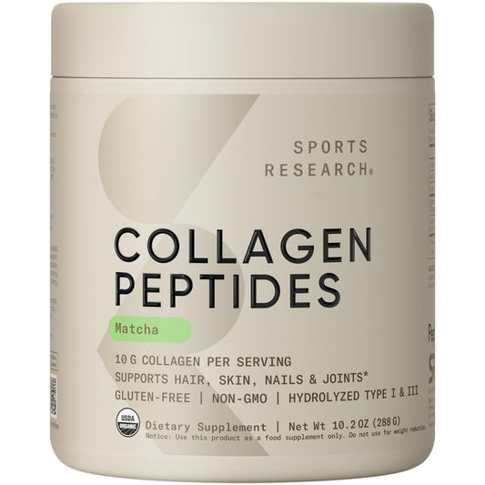Sports Research Collagen Peptides + Organic Matcha – Gluten Free, Non-GMO