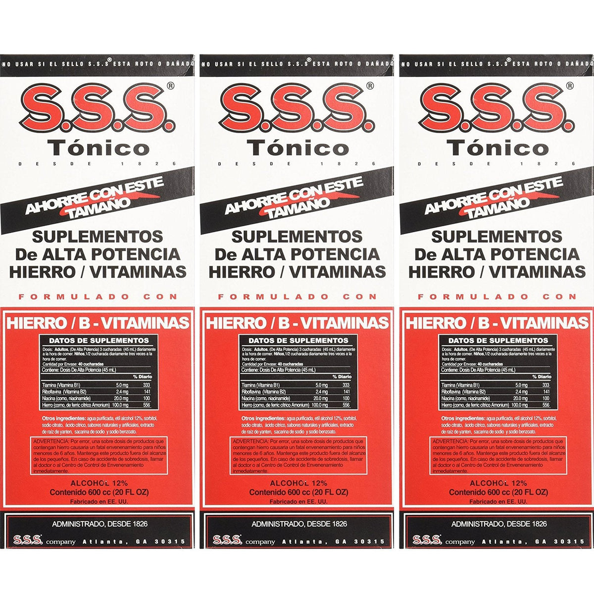 SSS Company S.S.S. Tonic Liquid Large 20 oz – Pack of 3 – Iron-Rich