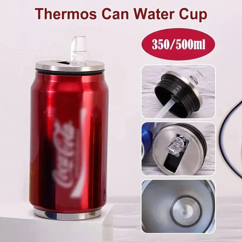 Stainless Steel Cola Shaped Thermos Cup – Double-Layer Vacuum Insulated Travel Mug with Straw for Hot & Cold Drinks