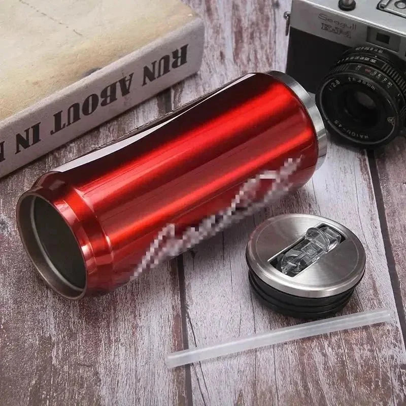 Stainless Steel Cola Shaped Thermos Cup – Double-Layer Vacuum Insulated Travel Mug with Straw for Hot & Cold Drinks